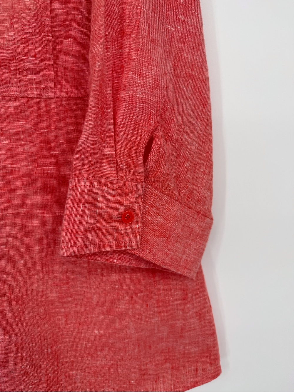 Orvis 100% Linen Utility Button Front Blouse Lightweight Coastal Coral Tunic - Picture 4 of 11